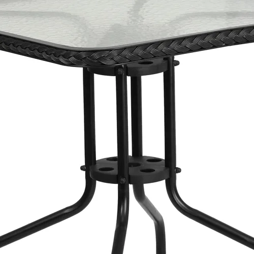Miniatura 5 de Flash Furniture Lila Mesa Cuadrada de Vidrio y Metal de 28'' con Bordes de Ratán Negro y 2 Sillas Apilables de Ratán Negro