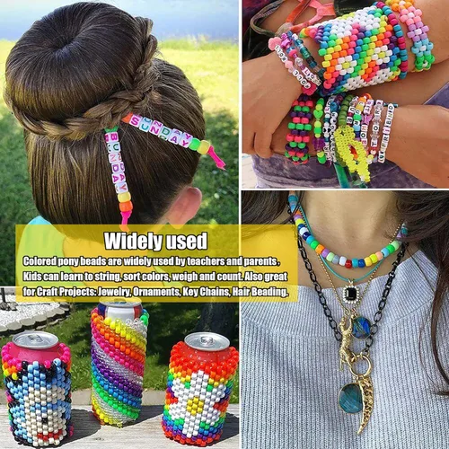 Miniatura 6 de 1000 piezas de cuentas de pony amarillas para hacer joyas - Cuentas de plástico de otoño para pulseras de la amistad, collares - Suministros