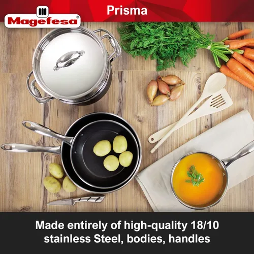 Miniatura 2 de MAGEFESA Prisma - Juego de utensilios de cocina de acero inoxidable de 8 piezas, ollas y sartenes duraderas con interior antiadherente, exterior