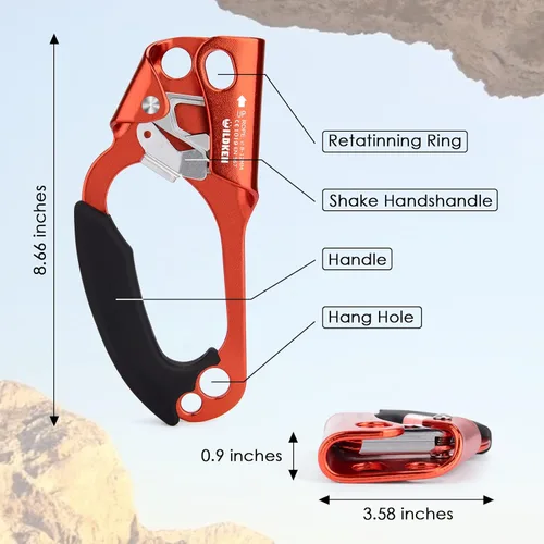Miniatura 18 de WILDKEN Ascendedor de Mano para Escalada de Exteriores Montañismo Árbol Arborista Escalada Descenso Equipo Ascendedor de Mano para Cuerda de 8-14mm