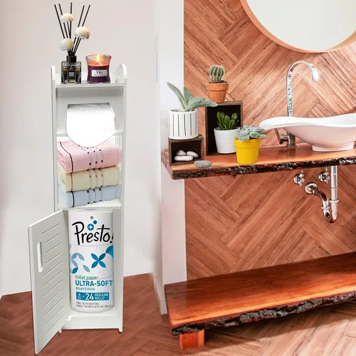 Miniatura 7 de Armario de almacenamiento estrecho para baño, gabinete de almacenamiento de papel higiénico delgado para espacios pequeños, muebles de baño