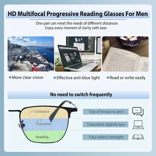 Miniatura 2 de Gafas de lectura fotocromáticas progresivas multifocales para hombres Lector de transición de luz azul Gafas de sol multifocales