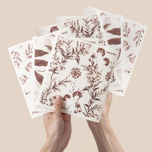 Miniatura 33 de RECYCO Paños suecos para cocina Paquete de 5 trapos geométricos lavables Toallas de papel de limpieza reutilizables de celulosa Paño