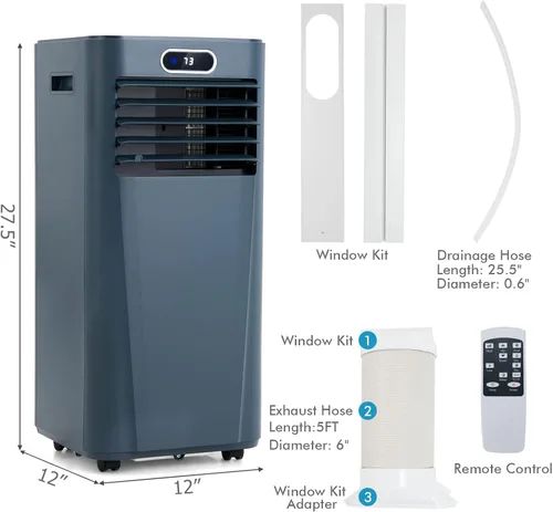 Miniatura 7 de PETSITE Aire acondicionado portátil, unidad de refrigeración de CA 3 en 1, función de ventilador y enfriador de aire, control remoto, kit de ventana