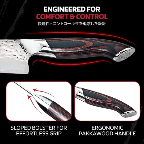 Miniatura 3 de SHIKARI Cuchillo de chef – Cuchillo japonés de 8 pulgadas con espiga completa VG-10 de acero de Damasco – Cuchillo de chef profesional con mango