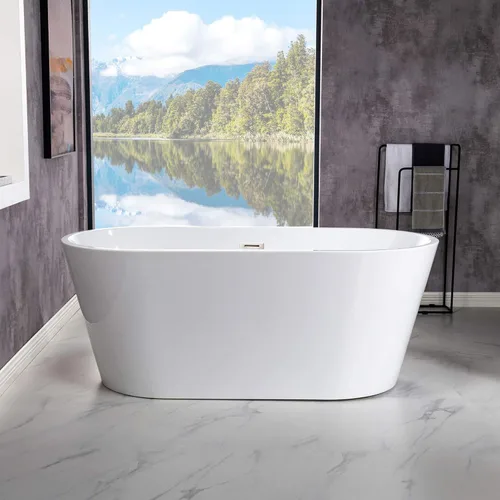 Miniatura 13 de WOODBRIDGE Bañera independiente de acrílico de 59 "bañera contemporánea de remojo blanco con desbordamiento y drenaje de cromo, B0014-CH Cromado