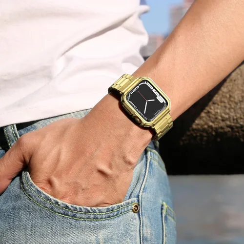 Miniatura 5 de Paquete de 2 correas diseñadas para Apple Watch, correa de pulsera para i-Watch Series 9 8 7 6 5 4 3 2 1 SE, cadena de metal de acero inoxidable