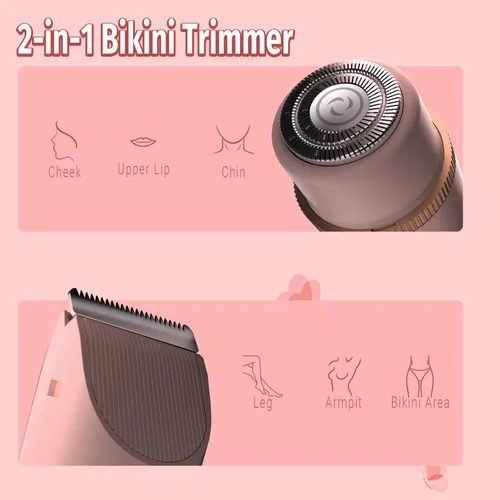 Miniatura 2 de Recortadora de bikini para mujer, afeitadora eléctrica 2 en 1 para mujer, afeitadora eléctrica recargable, para uso húmedo y seco Rosa