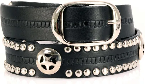 Miniatura 7 de Milwaukee Leather MP7131 Cinturón de motociclista de cuero negro con tachuelas cromadas con emblema de estrella, hebilla intercambiable, 1.5