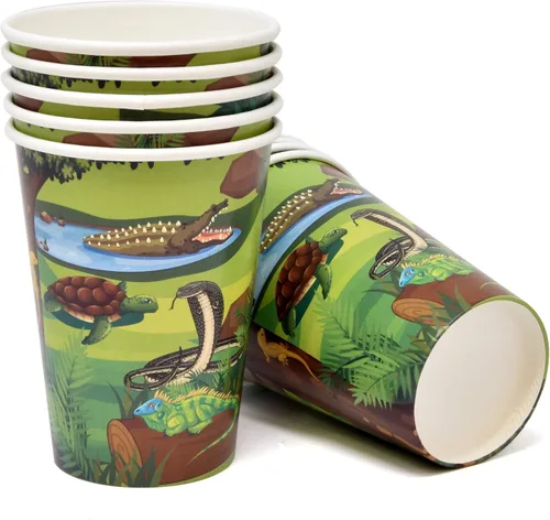 Miniatura 4 de Set de suministros para fiestas de serpiente de lagarto de reptil, 24 platos de papel de 24 platos de 24 7 pulgadas, 24 tazas de 9 onzas y 50