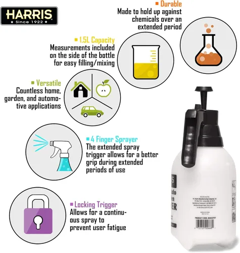 Miniatura 7 de HARRIS Pulverizador de presión de bomba manual continua para el hogar, césped, jardín, detalles de automóviles y más, 1.5L