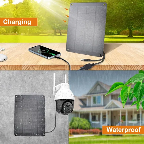 Miniatura 4 de Panel solar con gancho de metal, módulo monocristalino de alto rendimiento de 5V 6W con salida USB-A hembra y DC macho, panel impermeable