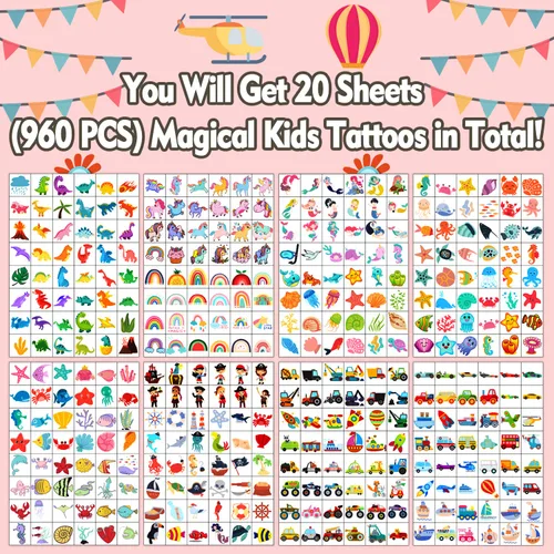 Miniatura 2 de Partywind 960 tatuajes envueltos individualmente para niños a granel, lindas calcomanías temporales de tatuaje para fiestas de cumpleaños, tatuajes