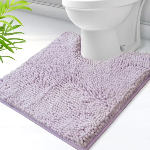 Miniatura 35 de Alfombras de baño en forma de U, alfombras de baño de felpilla súper absorbentes y respaldo antideslizante de PVC fuerte para inodoros, lavables a
