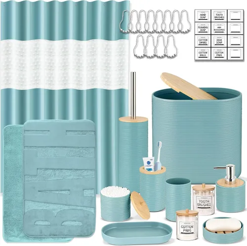 Miniatura 19 de IMAVO Juego de accesorios de baño - Juego de 11 piezas de accesorios de baño beige con cubo de basura, dispensador de jabón, jabonera, soporte