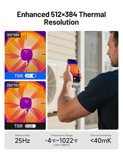 Miniatura 3 de TOPDON Cámara térmica TC002C Duo, compatible con cualquier iPhone, iPad y dispositivo Android USB-C, súper resolución de 512 x 384, cámara