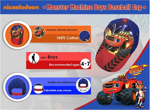 Miniatura 3 de Nickelodeon Boys Blaze and The Monster Machine - Gorra de béisbol, 100% algodón, color rojo, Rojo