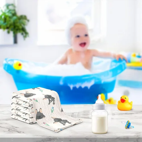 Miniatura 6 de Toallas de algodón para bebé, toallas de baño unisex para recién nacidos, toallitas naturales para piel delicada, 11.8 x 11.8 pulgadas, paquete de 5