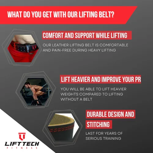 Miniatura 3 de Lift Tech Fitness Cinturón de levantamiento de pesas de 4 pulgadas, cinturón de entrenamiento de cuero para hombres y mujeres, cinturón de gimnasio