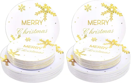 Miniatura 11 de WDF 50 platos de plástico plateados, platos de plástico de Navidad con árbol de Navidad, platos desechables blancos y plateados resistentes
