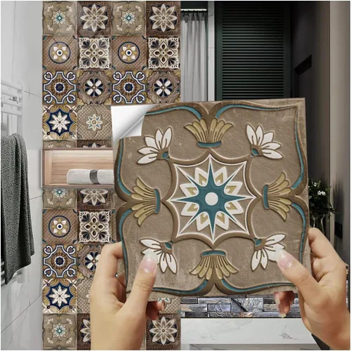 Miniatura 11 de 10 hojas de calcomanías para azulejos de 6 x 6 pulgadas, vinilo impermeable para cocina, baño, ducha, decoración de pared