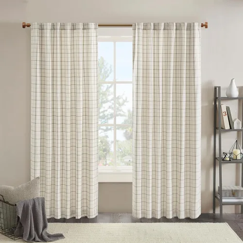 Madison Park Anaheim - Cortina de cabaña a cuadros para ventana, forro polar con aislamiento térmico, decoración de sala de estar, cortina