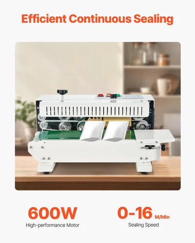 Miniatura 2 de Máquina selladora de banda continua para bolsas VEVOR, ancho de sello de 0.24-0.47 pulg/6-12 mm, máquina selladora de banda horizontal con control