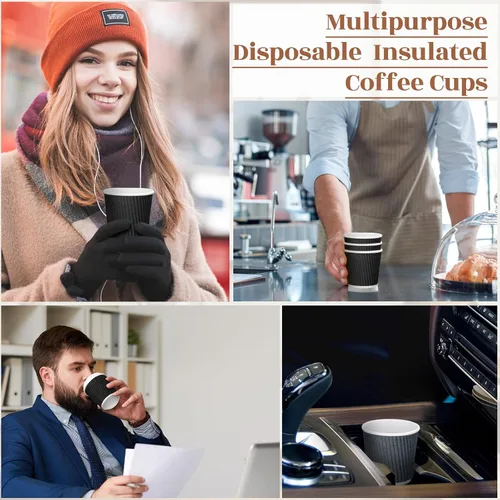 Miniatura 7 de Yaomiao 200 tazas de café expreso desechables de 4 onzas, con aislamiento de papel corrugado ondulado, para fiestas, bebidas frías, té y bebidas