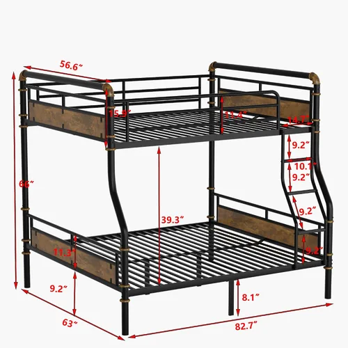 Miniatura 2 de KEIKI Litera desmontable de metal tamaño matrimonial XL con escaleras, cabecera de MDF y barandilla, literas modernas con listones sólidos,