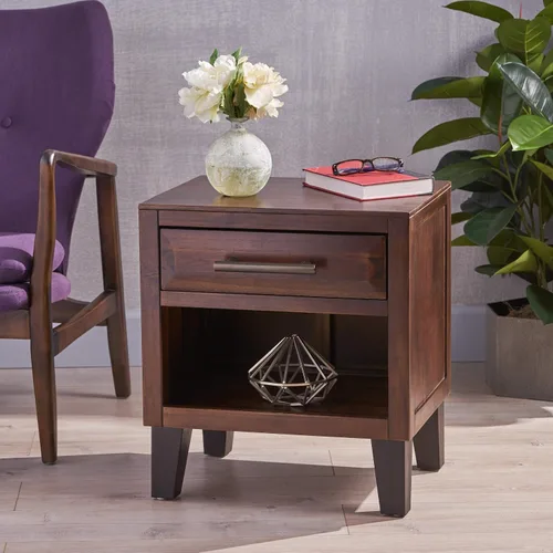 Miniatura 2 de GLENDORA rústico acacia de grano natural baúl de madera Mesita de noche