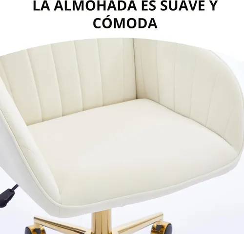 Miniatura 9 de YITAI Silla de escritorio de terciopelo con ruedas y base dorada, silla de tocador tapizada moderna ajustable en altura con giro de 360 grados