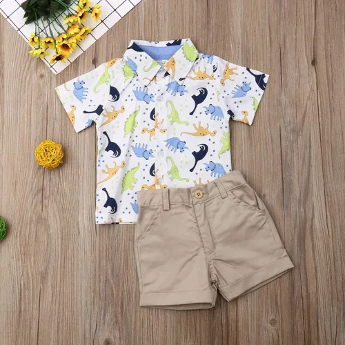Miniatura 63 de Conjunto de camisa de manga corta con botones y pantalones cortos casuales con diseño de flamingo, para bebés y niños de 1 a 6 años, atuendos