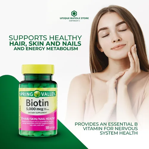 Miniatura 2 de Biotin 5000 mcg 120 cápsulas blandas – Suplemento de biotina de alta potencia, vitamina B7 para cabello, piel, uñas, vitaminas para mujeres