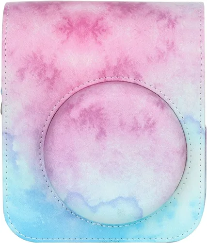 Funda para cámara instantánea Fujifilm Instax Mini 12, funda de poliuretano con correa extraíble para cámara Fujifilm Instax Mini 12 (rosa/azul)