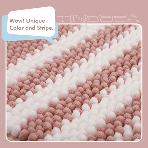 Miniatura 4 de Juego de alfombras de baño Tindbea 2 piezas, extra suave y absorbente, felpudo de baño de chenilla a rayas esponjosas, antideslizante, lavable a