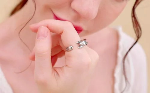 Miniatura 2 de ELBLUVF 925 Sterling Silver Bunny Rabbit Animal Adjustable Ring Jewelry for Women