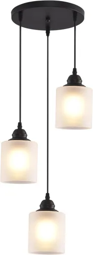 Miniatura 11 de Lámpara colgante industrial con pantalla de cristal, color negro mate, iluminación colgante ajustable estilo retro industrial, luz colgante, lámpara
