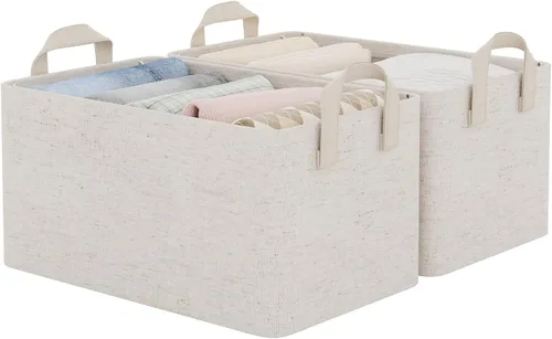Miniatura 25 de StorageWorks Closet Storage Bins, Storage Baskets for Shelves, Closet Organizers and Storage Bins with Metal Frame, Handles, Beige, Cool Silky