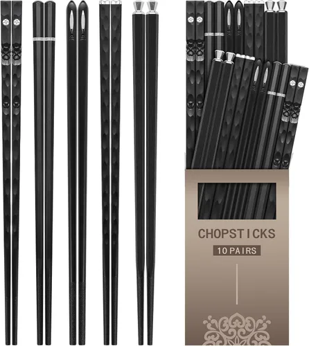 Miniatura 8 de HIWARE - 10 pares de palillos de fibra de vidrio; palillos reutilizables, aptos para lavavajillas, 9 1/2 pulgadas, color negro