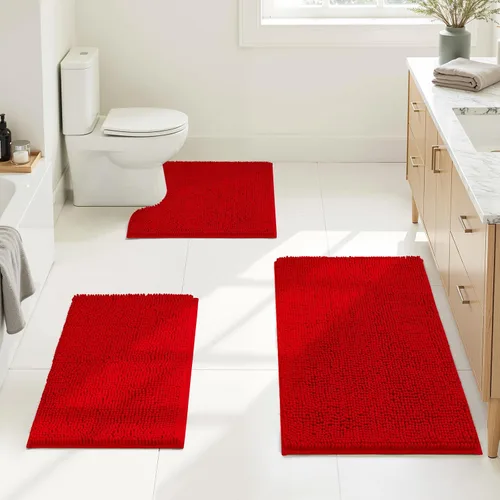 Miniatura 9 de HOMEIDEAS Juego de 3 alfombras de baño, ultra suaves, antideslizantes, absorbentes, de chenilla, juego de alfombrillas de baño para inodoro (beige)