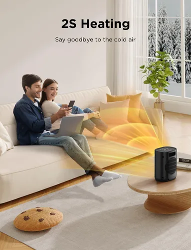 Miniatura 4 de Calentador de espacio de 1500 W para uso en interiores, calentamiento rápido 2S, calentador eléctrico de cerámica con termostato, temporizador de 24