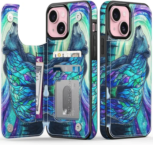 Miniatura 44 de FUNMIKO Funda tipo cartera para iPhone 13 con tarjetero, bloqueo RFID, protección de grado militar y obras de arte impresas con rayos UV, cierre