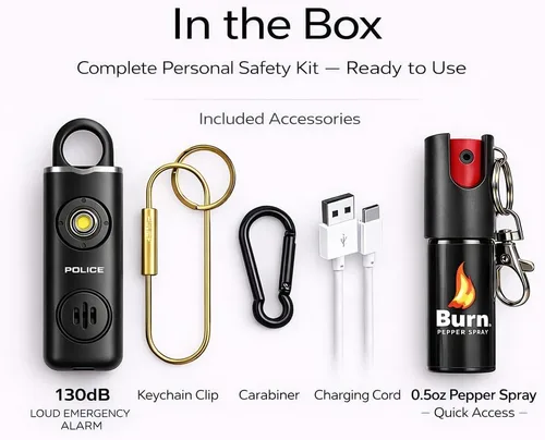 Miniatura 9 de Alarma de seguridad personal de policía y BURN Pepper Spray Combo de autodefensa para mujeres y hombres – Sirena fuerte de 135 db con gas pimienta