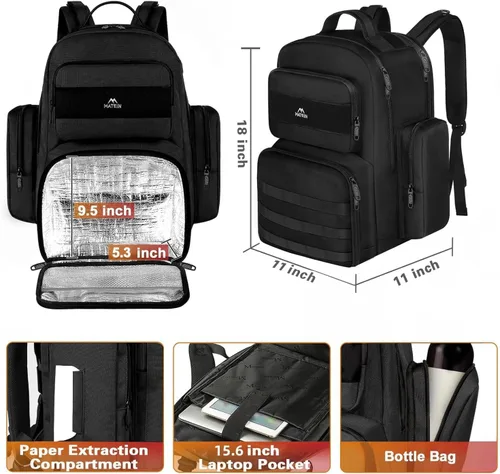Miniatura 3 de MATEIN Mochila de almuerzo para hombres de trabajo, mochila táctica de 15.6 pulgadas con compartimento para el almuerzo, mochilas grandes para Negro