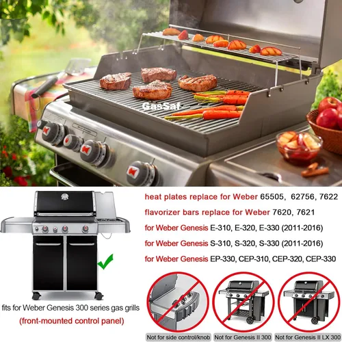 Miniatura 5 de GasSaf Barras aromatizantes de 17.5 pulgadas para Weber Genesis 300 E310 E20 E330, barras aromatizantes 7620 7621 para parrillas Weber Genesis 300