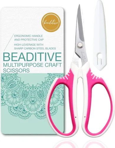 Beaditive Tijeras Multiusos para Manualidades - Tijeras de Corte Ergonómicas con Cuchillas de Acero al Carbono Afialadas - Tijeras de Coser para