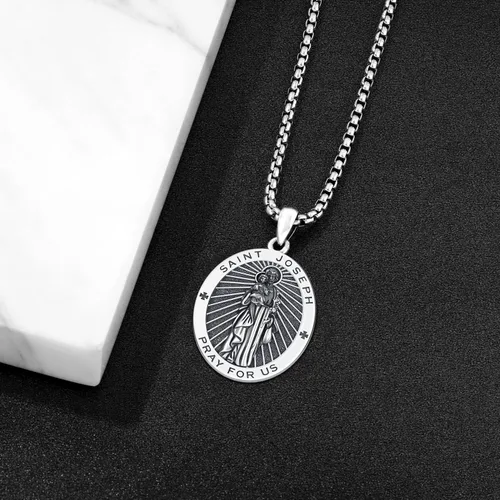 Miniatura 168 de Odinstone Collar de plata de ley 925 con medalla de San Miguel/San Cristóbal/San Benito/Crucifijo de Jesús/San Uriel/Arcángel Rafael para hombres