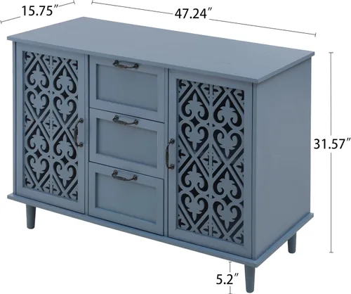 Miniatura 7 de LUMISOL Aparador de buffet, armario de almacenamiento de madera maciza con 2 puertas y 3 cajones, mesa consola retro con almacenamiento para Azul