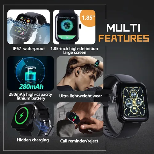 Miniatura 3 de Reloj inteligente con auriculares, pantalla HD de 1.85 pulgadas para hombres, reloj Bluetooth 2 en 1 con monitor de sueño, frecuencia cardíaca