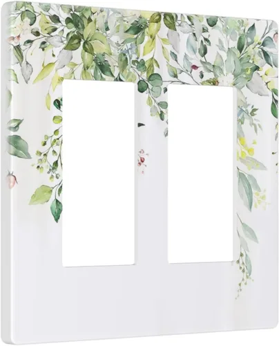 Miniatura 47 de Placas de pared de eucalipto verde de una sola palanca, estilo rústico, cubierta de interruptor de luz de 1 cuadrilla, hojas de árbol, cubiertas
